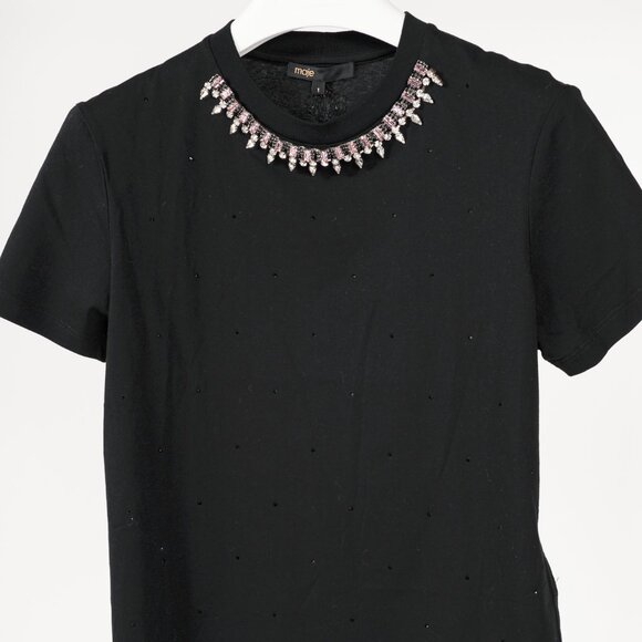 Maje Noir Jersey T-shirt with Diamanté - Picture 4 of 13